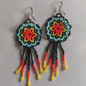 Colorful Beaded Handmade Dangle Mandala Earrings